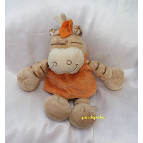 Doudou Peluche Zébre Zamba Beige Orange Noukie's