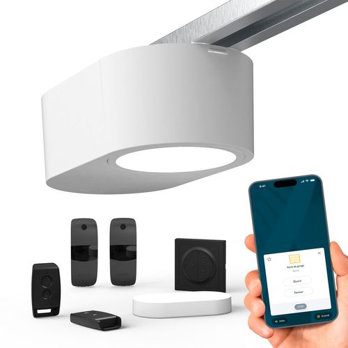 Motorisation porte de garage Serenia 1100 io Connect - Pilotable à distance avec smartphone et assistants vocaux - Pour portes de garage Hauteur Max. 2.35 m et Largeur Max. 4 m - Livrée avec 2 Télécommandes Keytis io