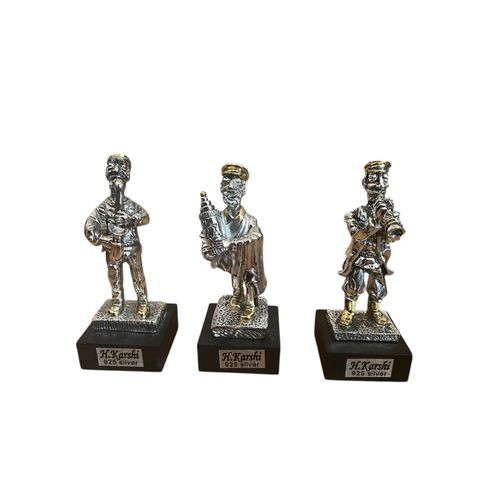3 musiciens Argent 925 et or de style hébraïque sculpture 
