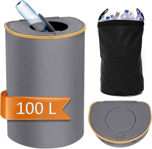 Gouts Et Couleurspoubelle Tri Selectif 100l, Poubelle Cuisine Avec Sac Intérieur Lavable, Conteneur De Collecte De Céchets De Verre Avec Couvercle Rotatif, Rpoubelle Exterieur, Rangement Bouteille Po