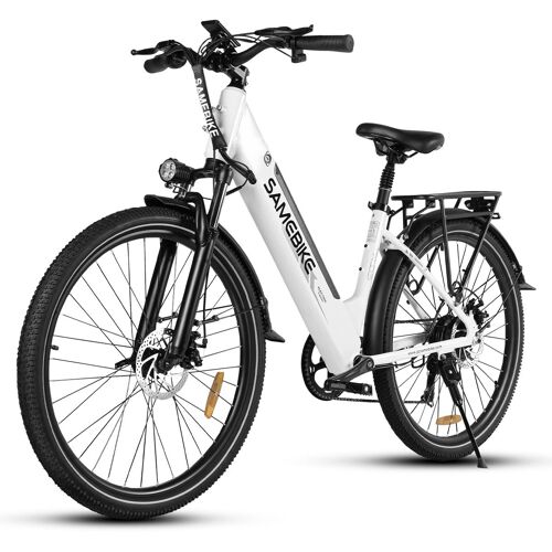 Vélo Électrique Samebike Rs-A01 Pro, Moteur 250 W (Crête 750 W), Batterie 36 V 15 Ah, 27,5 X 2,1 Pouces, Vitesse Maximale 32 Km/H, Autonomie 40 Km, Shimano 7 Vitesses 27.5" - Blanc