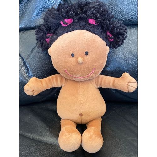 Poupée chifffon lilliputiens marron et noir noeud rose aimantée 30cm 