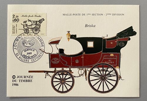 Carte Premier Jour Fdc Journée Du Timbre Villers Cotterets 1987 Malle-Poste De 1 Ère Section - 2 Ème Division