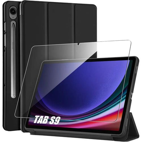 Coque + Verre Trempé Pour Samsung Galaxy Tab S9 (11 Pouces) Protection Slim Avec Fonction Support - Noir - E.F.Connection