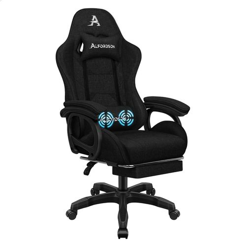 Alfordson Chaise Gaming Fauteuil Gamer, Chaise De Bureau Ergonomique Avec Massant 2 Points, Repose Pied, Réglable Appui-Tête Support Lombaire, Dossier Haut, Dossier Inclinable À 150°,Tissu, Noir