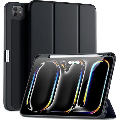 LORANKA-Coque pour iPad Pro 11 Pouces M5/M4 (2025/2024) avec Porte-Stylet, Housse iPad Case Protective TPU Souple Supporte Apple Pencil Pro/USB-C, Réveil/Veille Automatique, Noir