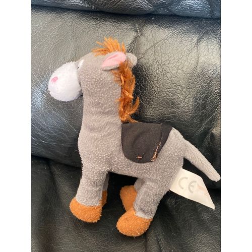 Doudou peluche vintage âne gris et selle noir oreille rose buffalo grill 14cm