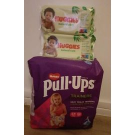 Lot 28 Couches Culotte Huggies Pull-Ups Pants 2-4 Ans+ 2 Paquets Lingettes Huggies Natural Care