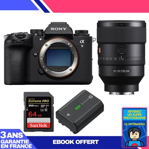 Boitier Sony A9 III + FE 135mm f/1.8 GM + 1 SanDisk 64GB Extreme PRO UHS-II SDXC 300 MB/s + 1 Sony NP-FZ100 + Ebook 'Devenez Un Super Photographe'