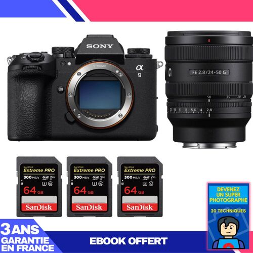 Boitier Sony A9 III + FE 24-50mm f/2.8 G + 3 SanDisk 64GB Extreme PRO UHS-II SDXC 300 MB/s + Ebook 'Devenez Un Super Photographe'