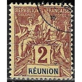 France, Ile De La Réunion, Colonie Française 1892, Beau Timbre Classique Yvert 33, Type Sage "Colonies" 2c. Lilas Brun Sur Paille, Oblitéré, Tbe