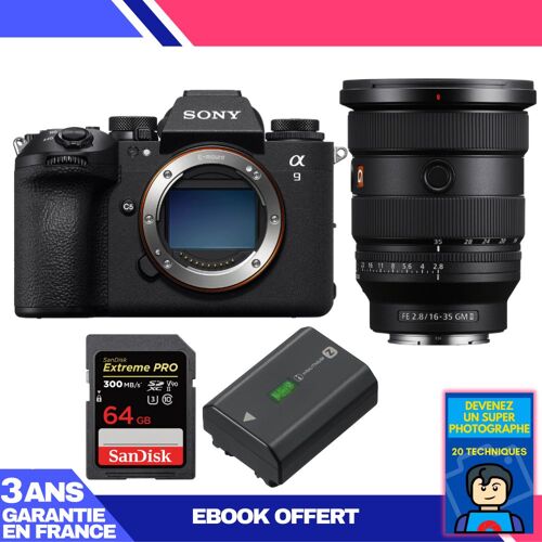 Boitier Sony A9 III + FE 16-35mm f/2.8 GM II + 1 SanDisk 64GB Extreme PRO UHS-II SDXC 300 MB/s + 1 Sony NP-FZ100 + Ebook 'Devenez Un Super Photographe'