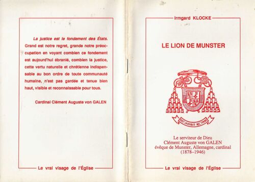 Le Lion De Munster - Le Serviteur De Dieu Clément Auguste Von Gallen, Évêque De Munster, Allemagne, Cardinal (1878-1946).‎