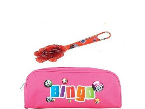 Kit Loto Complet 3 En 1 : 100 Pions Magnetiques + Baton Ramasse Jetons Rouge + Trousse Rangement Rose - Set Accessoires Jeu Bingo + Carte