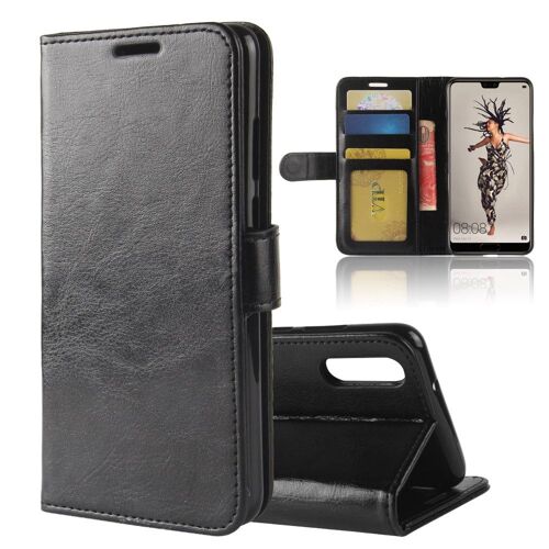Etui portefeuille noir pour Huawei P20 avec rabat latéral fonction stand