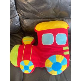 Peluche coussin train rouge jaune bleu et vert 33*40cm