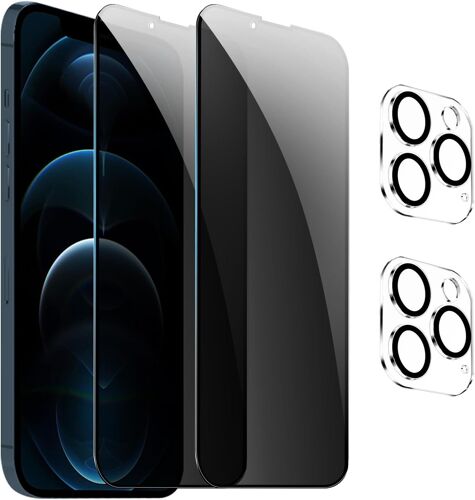 KAL-¿2+2 Pièces Verre Trempé Protection Écran Anti-Espion Pour Iphone 12 Pro Max,Film De Protection En Verre Trempé, Anti-Espion,Dureté 9H