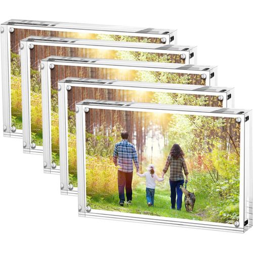 YuLongA_Store-Acrylic Photo Frame 10 x 15 cm - Set of 5, Cadre photo de bureau sans cadre, magnétique, transparent des deux côtés, Cadre photo en acrylique