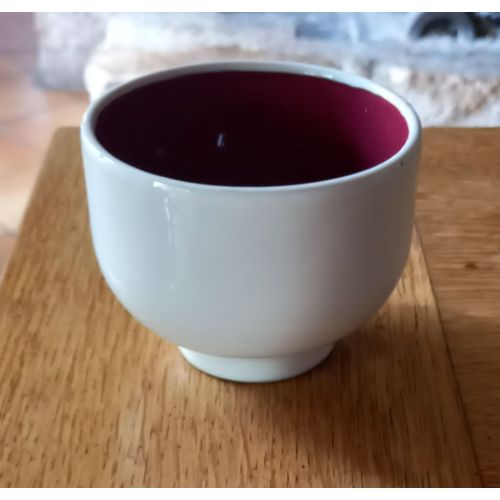 Bol À Thé Vintage - Céramique Émaillée Blanche Et Bordeaux - Hauteur 07cm ,Diamètre Large 09cm Env.