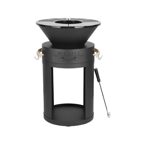 Barbecue plancha brasero a charbon et bois - 49 x 49 x 92 cm - Noir