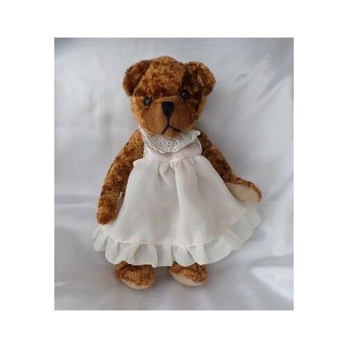 Doudou Peluche Ours Marron Pattes Articulées Robe Ecru Rosé