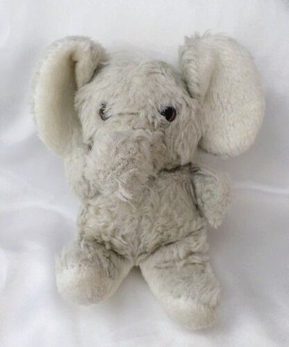Doudou Peluche Eléphant Assis Gris Blanc Vintage Jemini