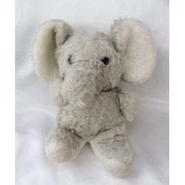 Doudou Peluche Eléphant Assis Gris Blanc Vintage Jemini