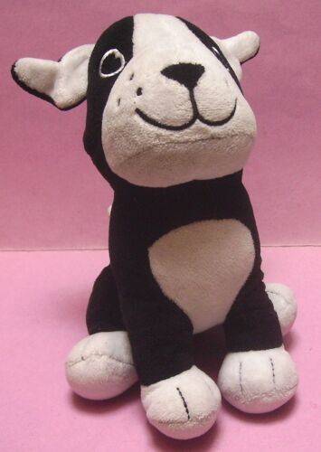 Figurine Peluche Chien Assis Noir Et Blanc - Hauteur 20 Cm
