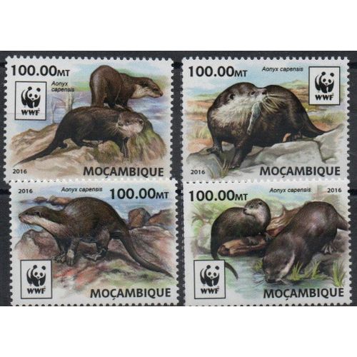 Mozambique Timbres Animaux : Les Loutres 2016