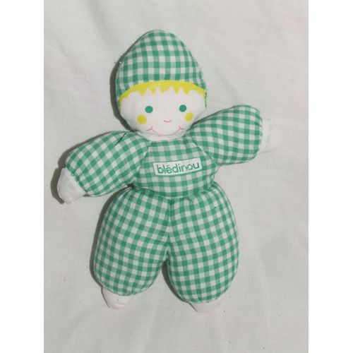 POUPEE LUTIN DOUDOU BLEDINA BLEDINOU VICHY VERT TISSU CHIFFON 19 cm