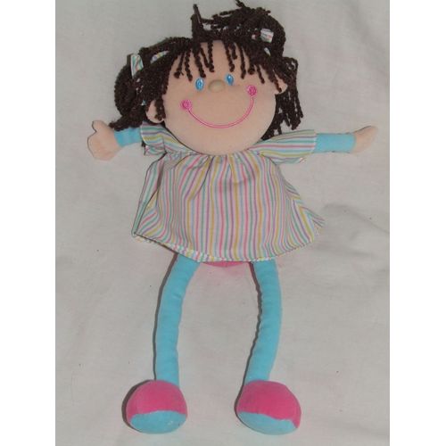 POUPEE AUGUSTA DU BAY TISSU CHIFFON RAYE BLEU ROSE 38 cm