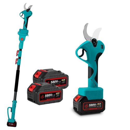 Sécateur électrique avec perche télescopique 2 m, Sécateur électrique sans fil 45 mm avec Ecran pour Hedge, Arbre, Fruits + 2 Batterie