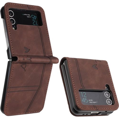 Kal-Coque Pour Samsung Galaxy Z Flip 4, Etui Coque Samsung Z Flip 4, Housse Samsung Z Flip 4, Protection Etui À Rabat Housse En Cuir Pu Avec Antichoc Tpu Flip Housse Pour Samsung Z Flip 4 (Braun)