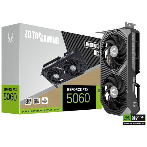 ZOTAC GAMING GeForce RTX 5060 Twin Edge OC - Carte graphique - GeForce RTX 5060 - 8 Go GDDR7 - PCIe 5.0 x8 - HDMI, 3 x DisplayPort - boîte
