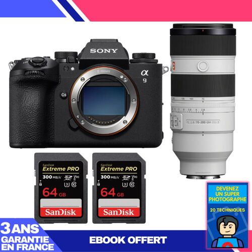 Boitier Sony A9 III + FE 70-200mm f/2.8 GM OSS II + 2 SanDisk 64GB Extreme PRO UHS-II SDXC 300 MB/s + Ebook 'Devenez Un Super Photographe'