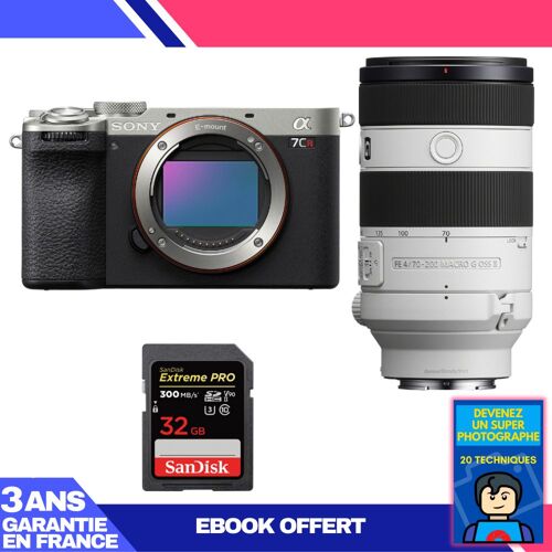 Boitier Sony A7CR Silver + FE 70-200mm f/4 Macro G OSS II + 1 SanDisk 32GB Extreme PRO UHS-II SDXC 300 MB/s + Ebook 'Devenez Un Super Photographe'