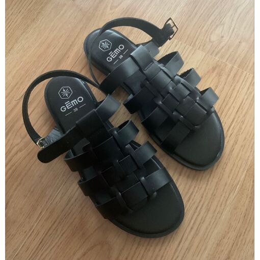 Sandales Noires ART BY GEMO En Cuir, Taille 39, Occasion Très Bon état (TBE)