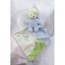 Doudou Peluche Plat Bleu Vert Blanc Escargot Avec Ours Aurora baby