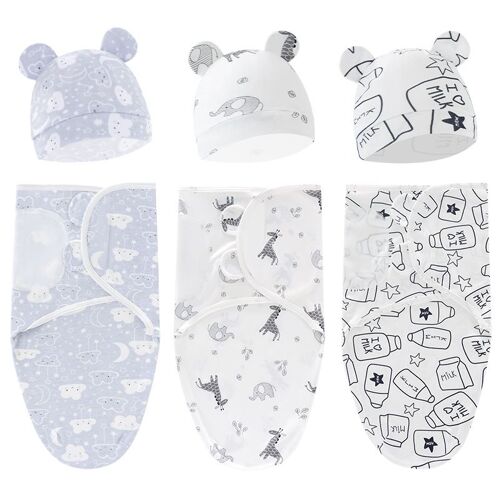 3 X Baby Swaddlers 0-3 Mois (Ensemble Gris) Avec Capuche En Coton Sac À Langes Réglable Pour Bébé Garçon