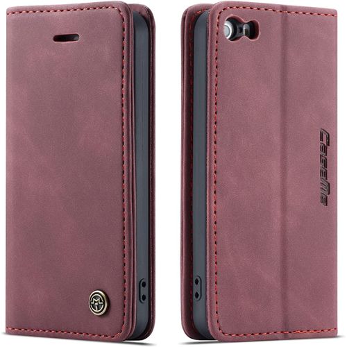 Coque Pour Iphone Se 2016 /Iphone5/5s,Portefeuille Housse En Cuir Flip Case,Avec Porte Cartes,Fonction De Support,Fermeture Magnetique - Vin Rouge