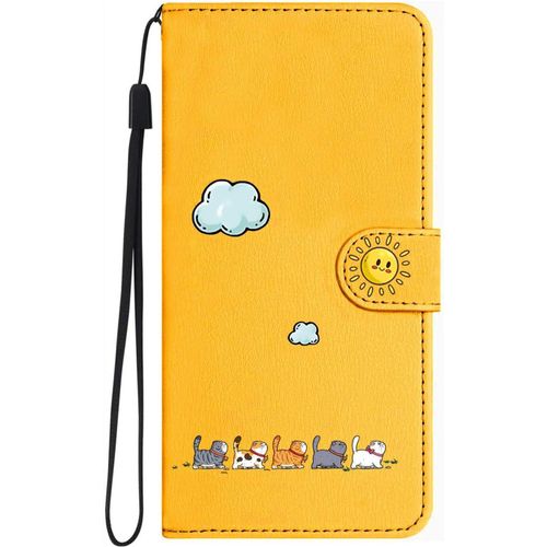 Kal-Coque Portefeuille Pour Samsung Galaxy A24 4g (6,6""),Étui À Rabat Housse En Cuir,Chat Pochette Carte Magnétique De Protection Cover Case Antichoc Pour Samsung Galaxy A24 4g,Jaune