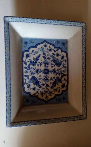 Vide poche blanc et bleu Ceylan en porcelaine