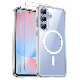 Coque Magnétique pour Samsung Galaxy S24 FE Avec 2 Verre Trempé,Compatible Avec MagSafe ,Transparent - HQSELECTION®