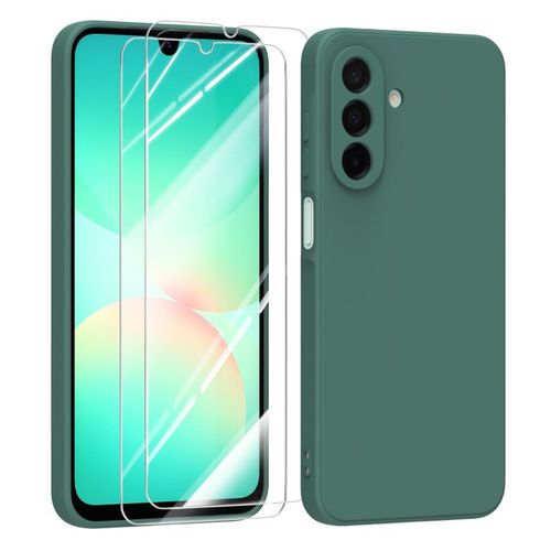 Coque pour Samsung Galaxy A26 5G + 2 Verre trempé , Coque Silicone Liquide Intérieur Microfibre VERT FONCE - HQSELECTION®
