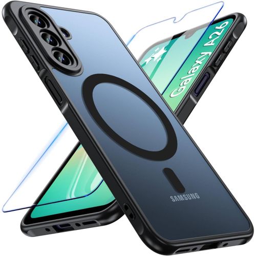 Magnétique Coque Pour Samsung Galaxy A26 5g, Coque Samsung A26 5g Avec Verre Trempé Protection Écran, Étui De Protection Antichoc Housse Case Pour Samsung Galaxy A26 (Noir)