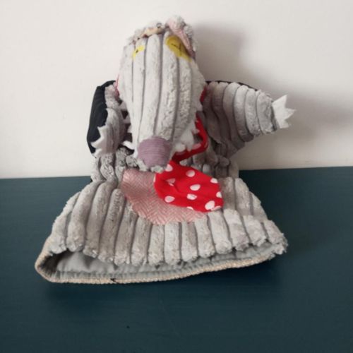 Doudou Plat Loup Les Deglingos Cravate A Pois Rouge