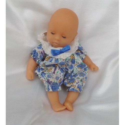 Poupon Doudou Corps Mou Microbilles Tissu Fleurs Bleu Berchet