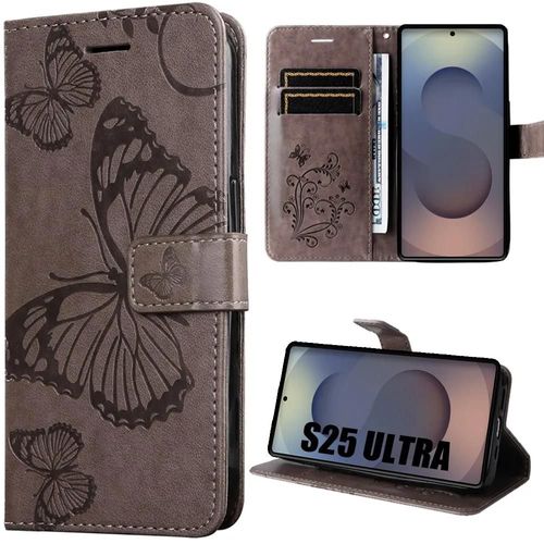 Coque Pour Samsung Galaxy S25 Ultra - Protection Anti-Rayures Cuir Pu Motif Papillon - Marron - E.F.Connection