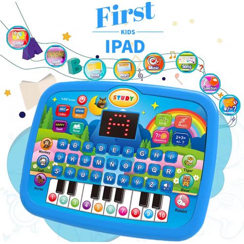 Jouet de tablette bleu éducatif pour enfants de 3 ans et plus, apprentissage de la musique et des mathématiques