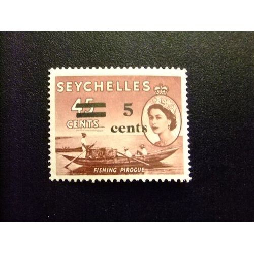 51 Seychelles 1957 / Canoe Et Queen Elizabeth Ii / Yvert 184 Mh Surchargé